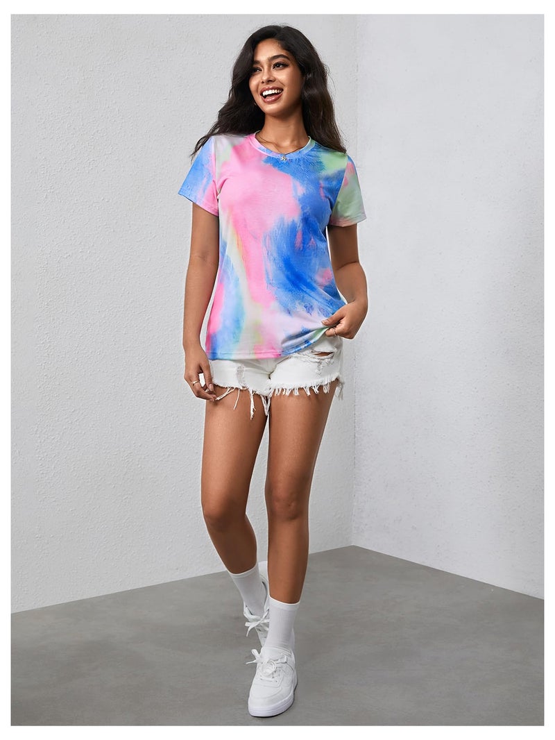 Verdusa Women's Short Sleeve Crewneck Tie Dye Tee Shirt Top Multicolor M - Image 4